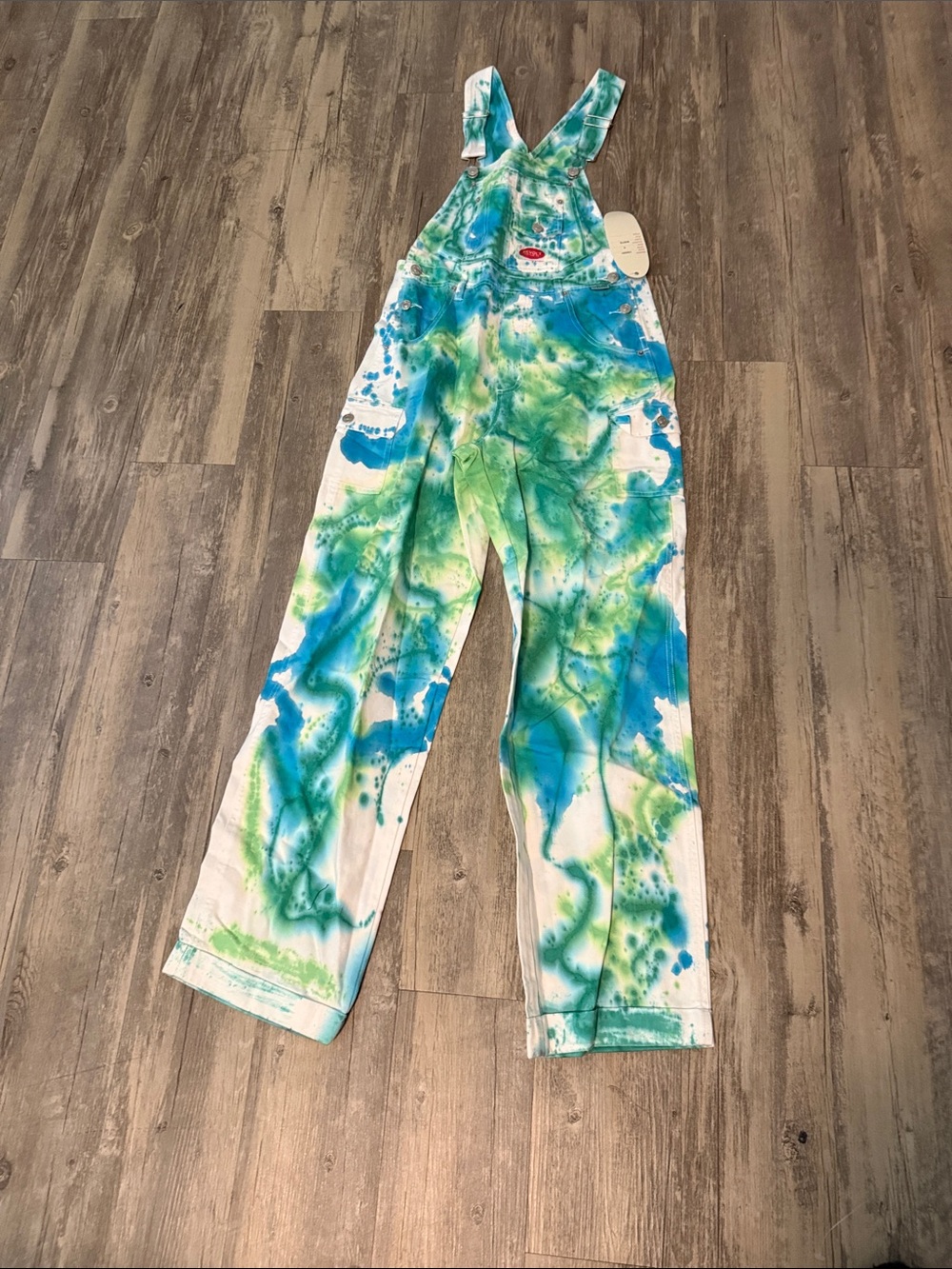 Tie-Dye Green & Blue Women’s Painter-Style Overalls